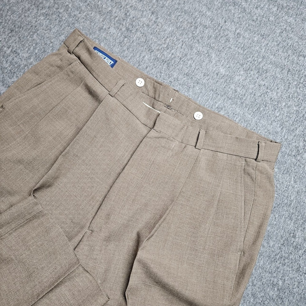 Lands' End Dress Pants Mens 38L Tan Pleated Wool Blend Trousers Suspender Button